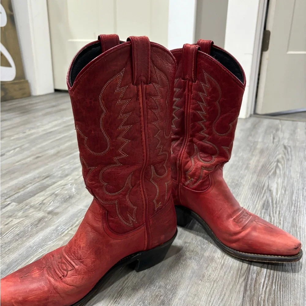 Red Western Leather Cowboy Boots for Women - Picture 5 of 6